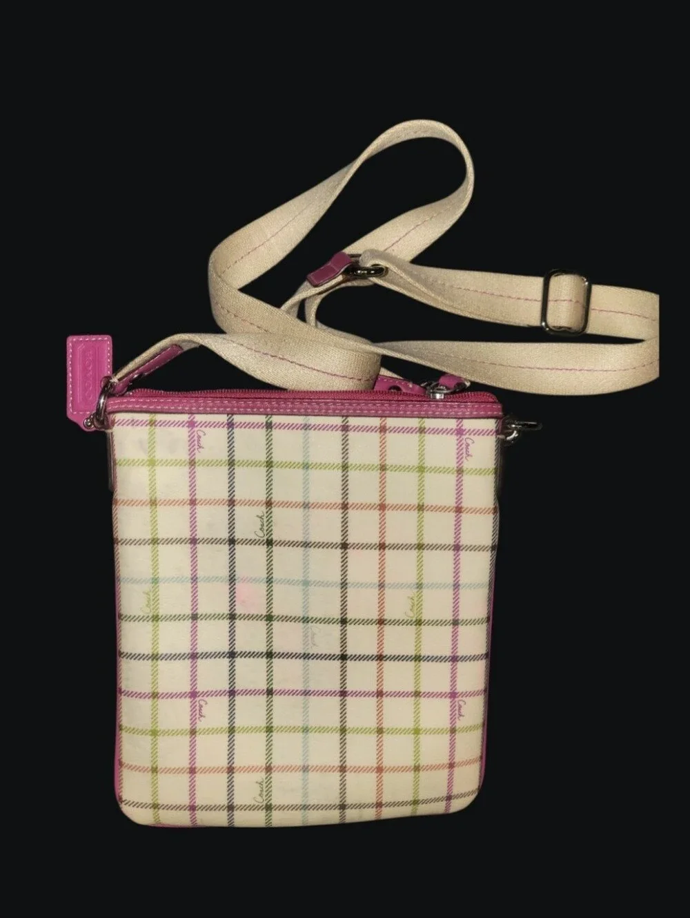 Coach Pink & Cream Plaid Crossbody & Coach Black Charlie Crossbody 2fer